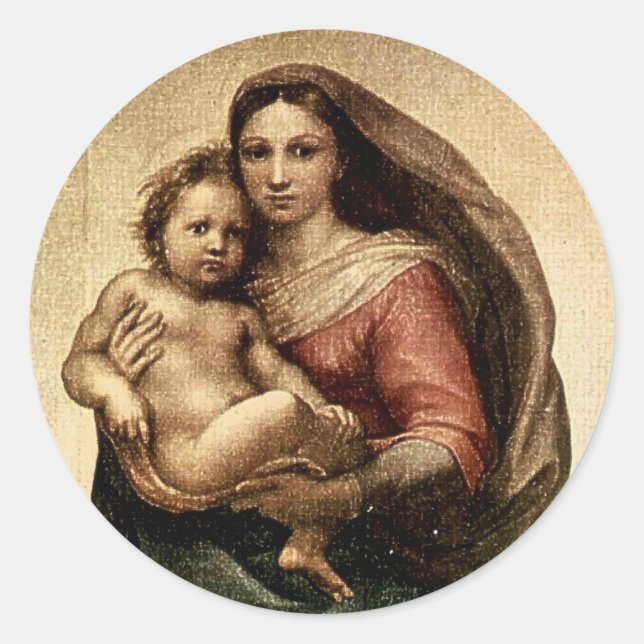 Pegatina Redonda Detalle "Sistine Madonna" de Raphael (alrededor de (Anverso)