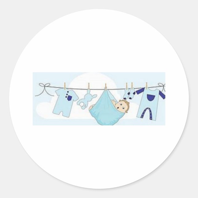 PEGATINA REDONDA DETALLES PARA FIESTA/DUCHA DE BEBÉ NIÑO (Anverso)