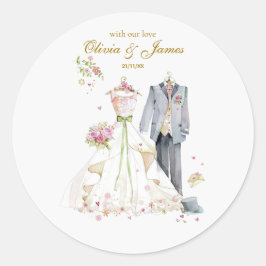 Pegatina Redonda Detalles personalizados Novia y Novio