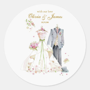Pegatina Redonda Detalles personalizados Novia y Novio 