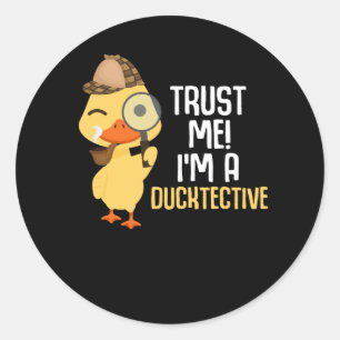 Pegatina Redonda Detective Cute Duck Animal Humor Duck Lover