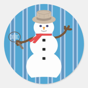 Pegatina Redonda Detective de Snowman azul divertido y divertido
