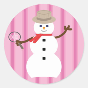 Pegatina Redonda Detective de Snowman rosa divertido y divertido