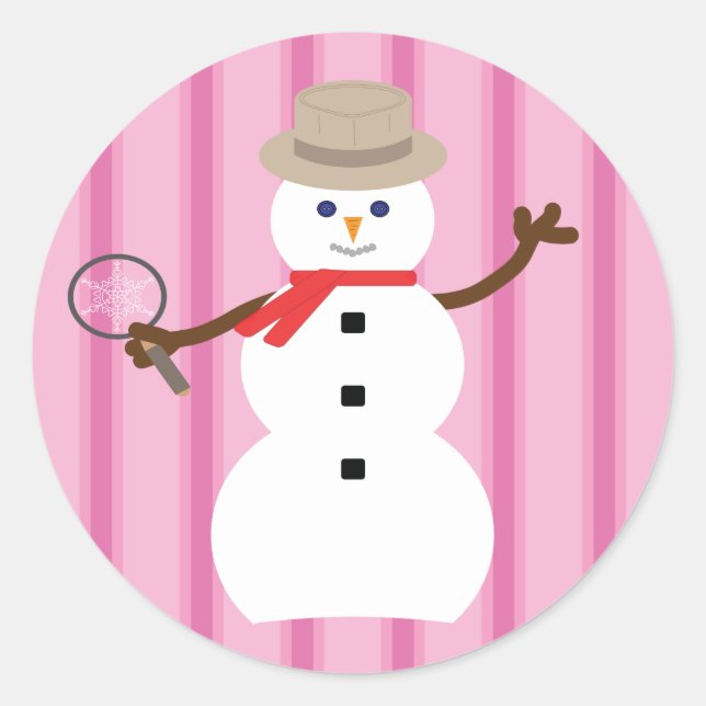 Pegatina Redonda Detective de Snowman rosa divertido y divertido (Anverso)