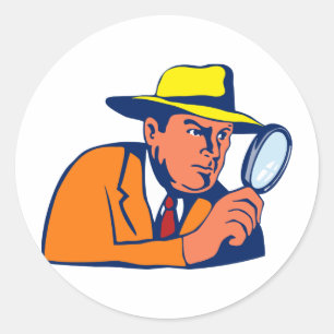 Pegatina Redonda detective que mira con la lupa