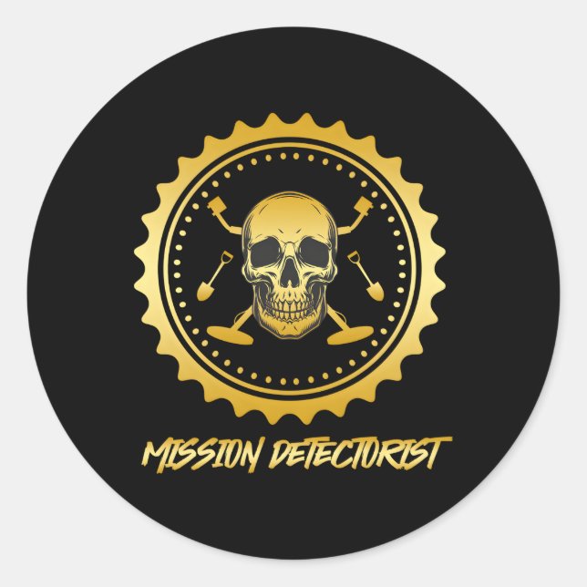 Pegatina Redonda Detector metalizado Misión Detectora Treasure Hunt (Anverso)