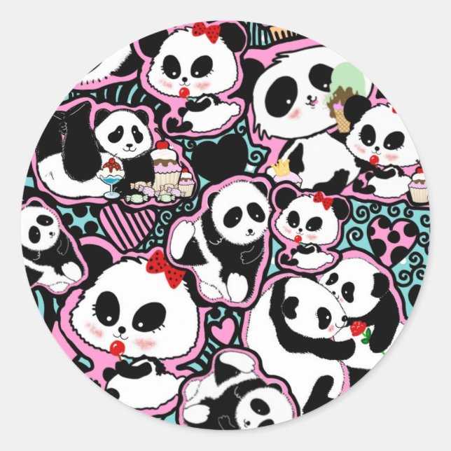 Pegatina Redonda ¡Detén El Panda! Panda Doodles (Anverso)