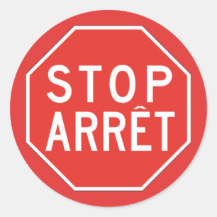 Pegatina Redonda Detener/Arret, Rótulo de tráfico, Canadá