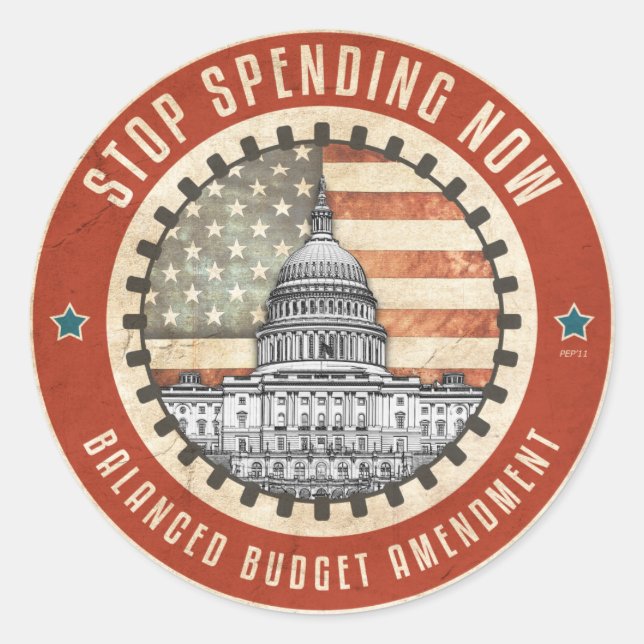 Pegatina Redonda Detener el gasto ahora (Anverso)
