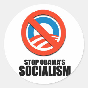 PEGATINA REDONDA DETENER EL SOCIALISMO DE OBAMA