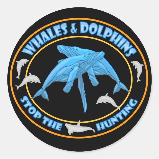 Pegatina Redonda Detener la caza de ballenas (Anverso)
