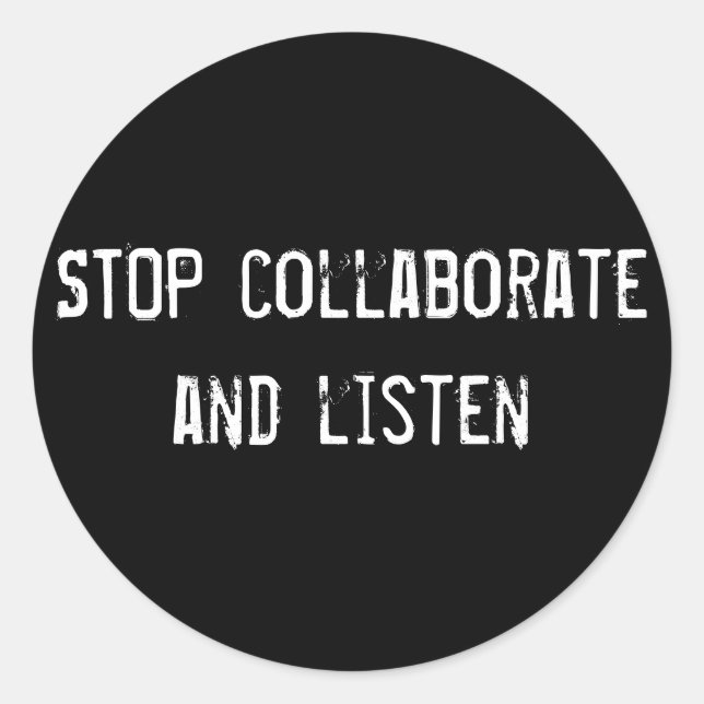 Pegatina Redonda DETENER la colaboración y la escucha (Anverso)