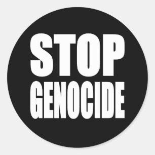 Pegatina Redonda Detengan el genocidio. Mensaje de protesta.