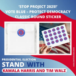 Pegatina Redonda '¡Detengan el proyecto 2025!' Azul del voto - Prot