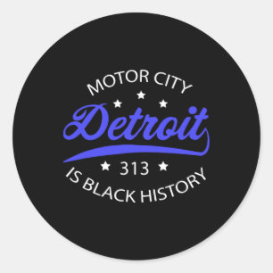 Pegatina Redonda Detroit 313 Mes de la Historia Negra de Motor City