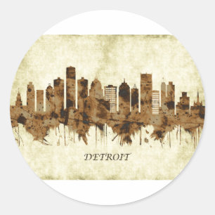 Pegatina Redonda Detroit Michigan Cityscape
