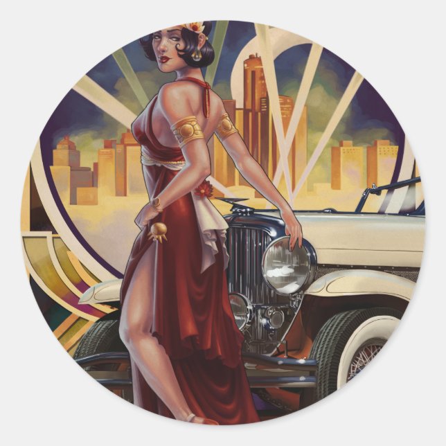 Pegatina Redonda Detroit, Michigan | Ciudad del motor (Anverso)