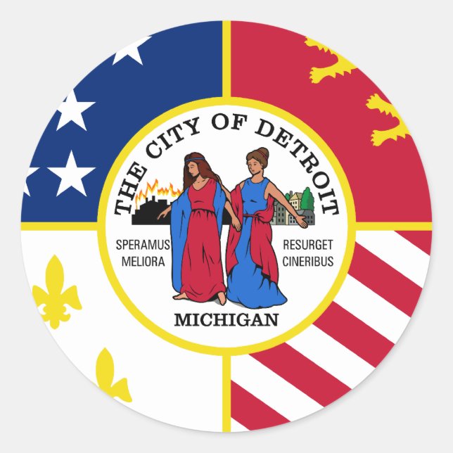 Pegatina Redonda Detroit, Michigan (Estados Unidos) (Anverso)