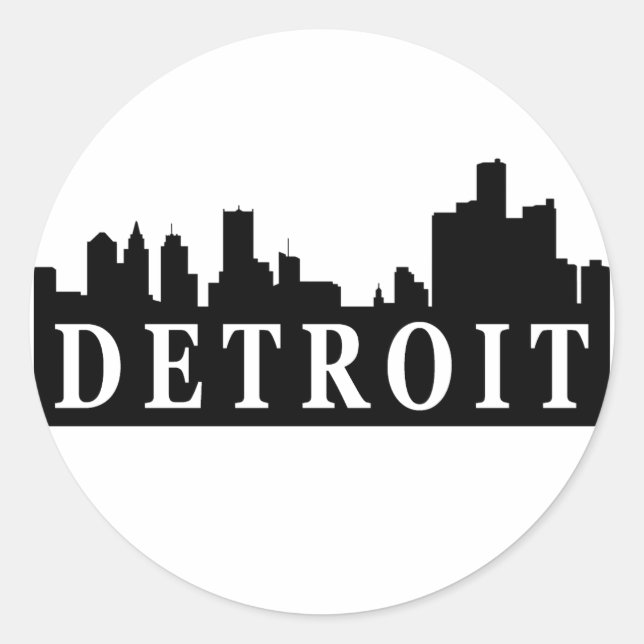 Pegatina Redonda Detroit Skyline (Anverso)