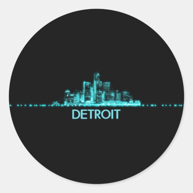 Pegatina Redonda Detroit Skyline (Anverso)