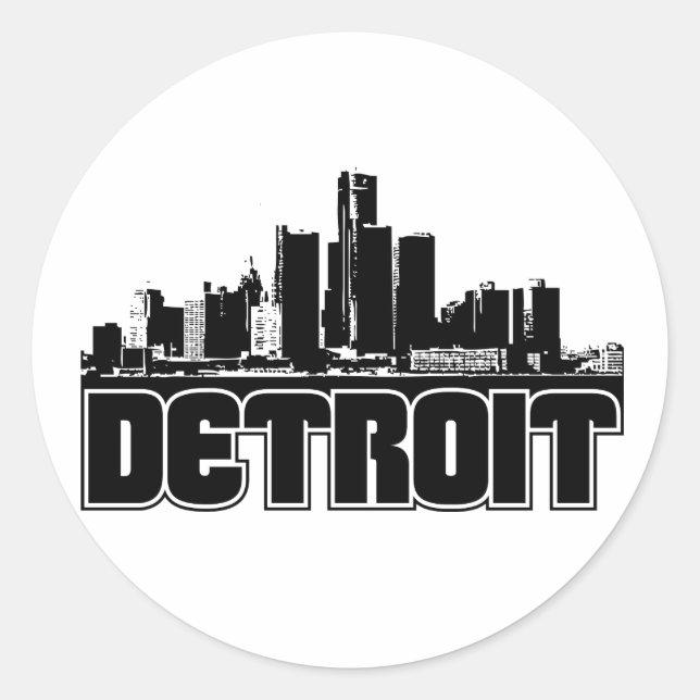Pegatina Redonda Detroit Skyline (Anverso)