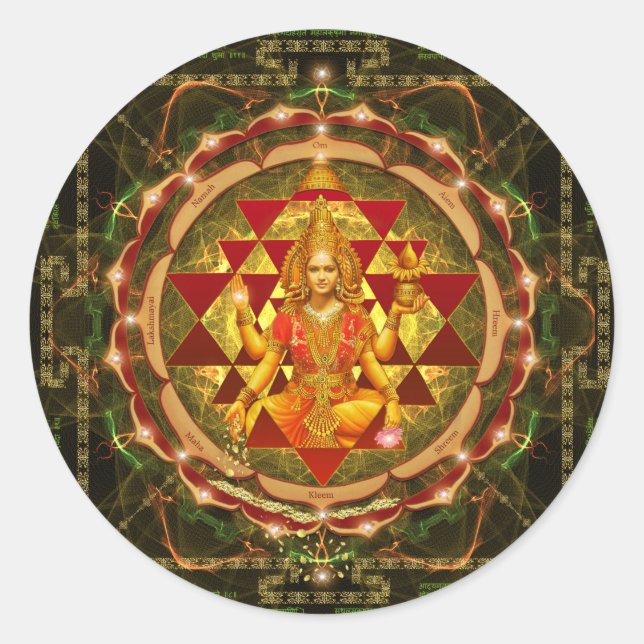 Pegatina Redonda Devi Lakshmi Stotram-Shri Yantra (Anverso)