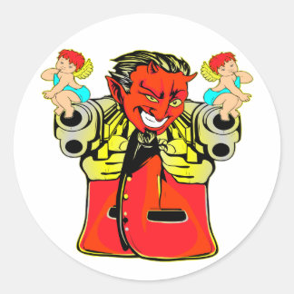 Pegatina Redonda Devil, Angel & Guns Tattoo