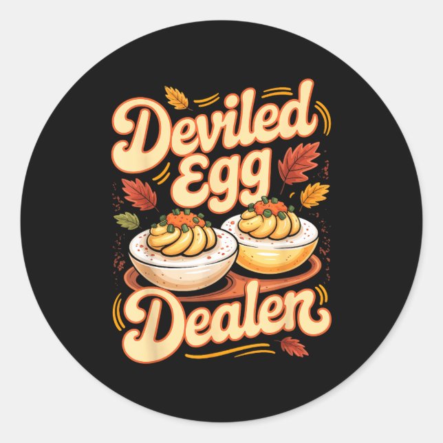 Pegatina Redonda Deviled Egg Er Funny Retro Thanksgiving Food Quote (Anverso)