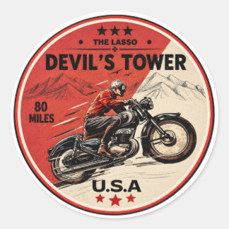 Pegatina Redonda Devil's Tower Road - el lazo de viaje en motocicle