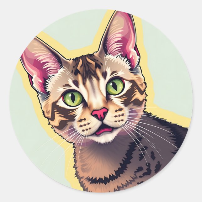 Pegatina Redonda Devon Rex Cat Moderno, audaz y colorido (Anverso)