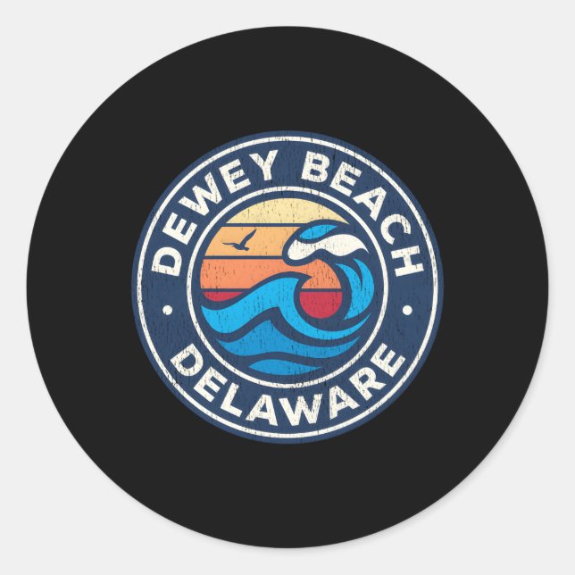 Pegatina Redonda Dewey Beach Delaware De Nautical Waves (Anverso)