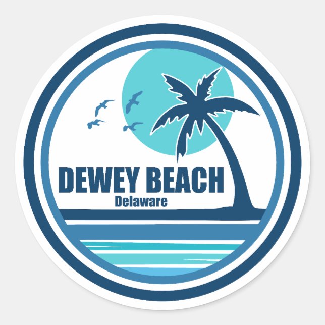 Pegatina Redonda Dewey Beach Delaware Palm Tree Birds (Anverso)