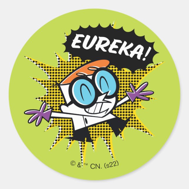 Pegatina Redonda Dexter "Eureka!" Halftone Callout Graphic (Anverso)
