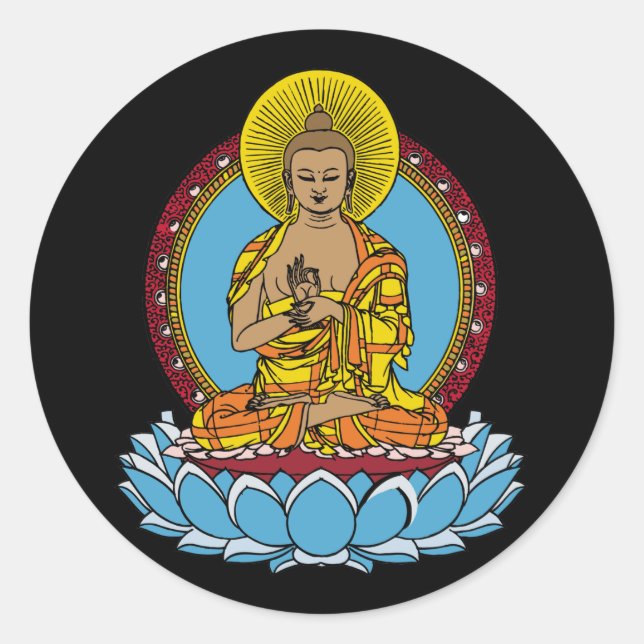 Pegatina Redonda Dharmachakra Buddha (Anverso)