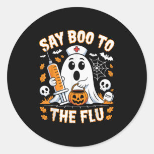 Pegatina Redonda Di Boo Al Diseño De La Enfermera Flu Ghost