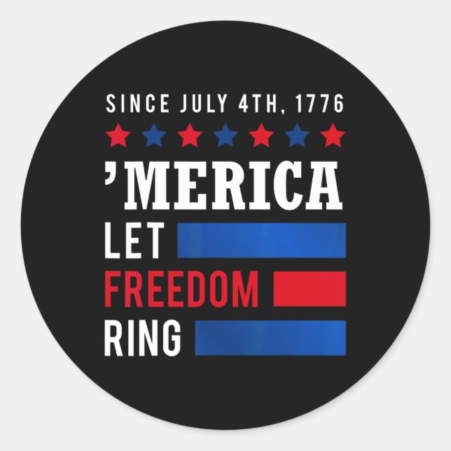 Pegatina Redonda Día 4 de Julio Bandera Estadounidense Deja Anillo  (Anverso)