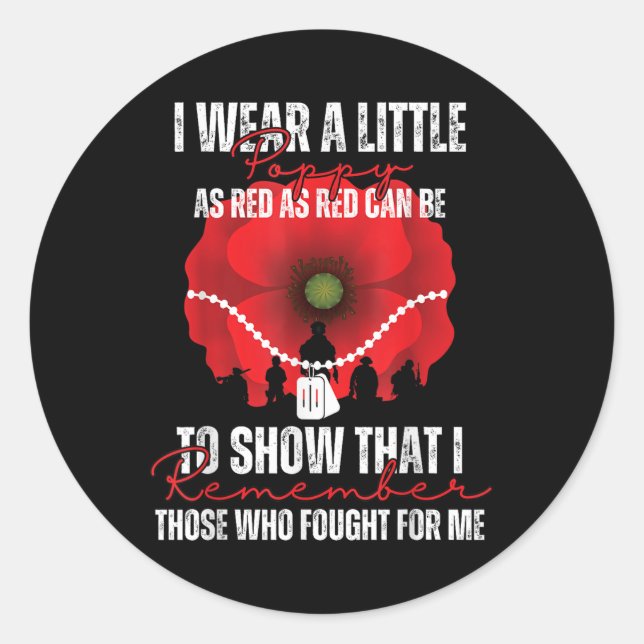 Pegatina Redonda Día Conmemorativo De La Flor De Adormidera Roja En (Anverso)