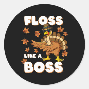 Pegatina Redonda Día de Acción de Gracias como un jefe turco peregr