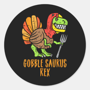 Pegatina Redonda Día de Acción de Gracias de Gobble Saurus Rex Dino