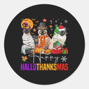 Pegatina Redonda Día de Acción de Gracias de Hallothanksmas Siamese