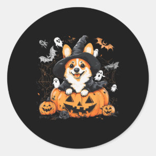 Pegatina Redonda Día de Acción de Gracias de la Calabaza de Perro d