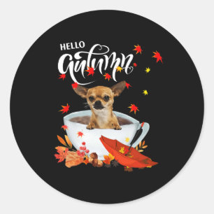 Pegatina Redonda Día De Acción De Gracias Del Chihuahua Autumn Dog