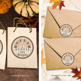 Pegatina Redonda Día de Acción de Gracias Divertido Feliz Cuadro Rú