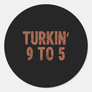 Pegatina Redonda Día de Acción de Gracias Divertido Pavo Turkin 9 a