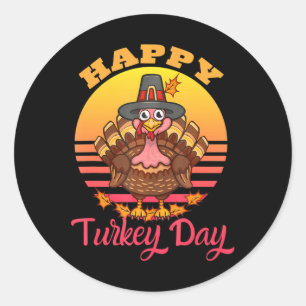 Pegatina Redonda Día de Acción de Gracias Feliz Día de Turquía