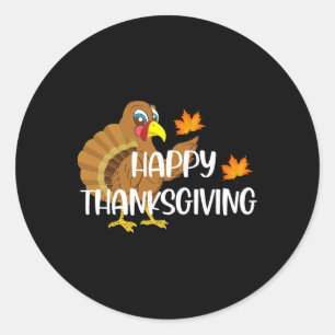 Pegatina Redonda Día de Acción de Gracias Feliz Pavo Divertido Otoñ