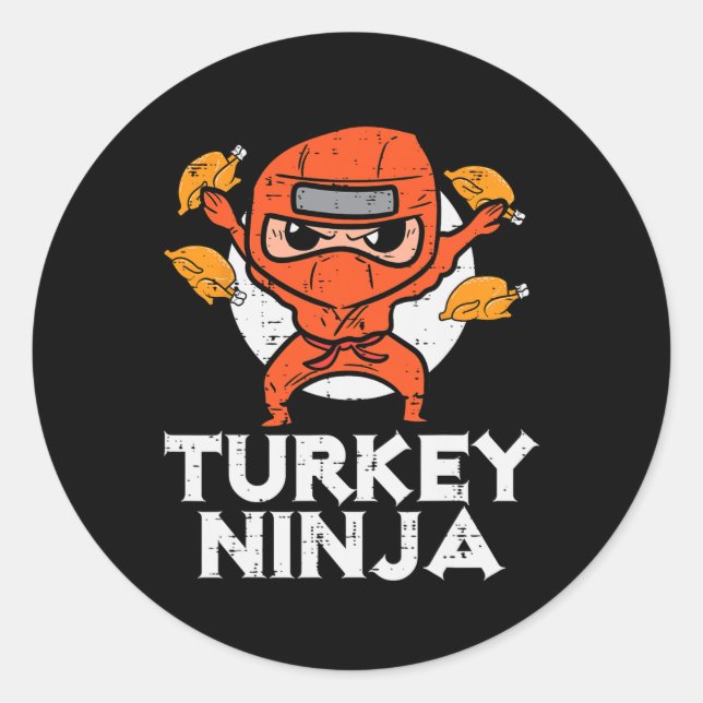 Pegatina Redonda Día de Acción de Gracias Ninja Turkey Funny Fall B (Anverso)
