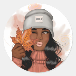 Pegatina Redonda Día de Acción de Gracias Otoño Afroamericano Acoge