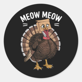 Pegatina Redonda Día de Acción de Gracias Pavo Divertido Gato Maull