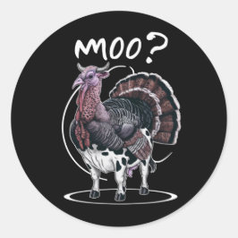 Pegatina Redonda Día de Acción de Gracias Pavo Divertido Vaca Moo O